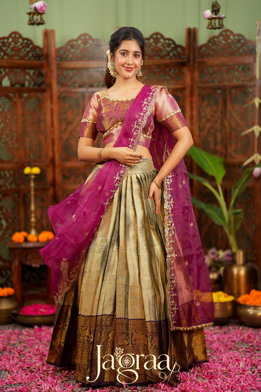 Pagnamalini | Magenta Pink & Antique Gold Designer Lehenga Set