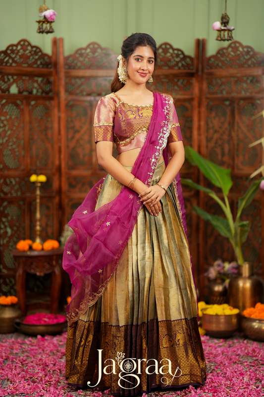 Pagnamalini | Magenta Pink & Antique Gold Designer Lehenga Set
