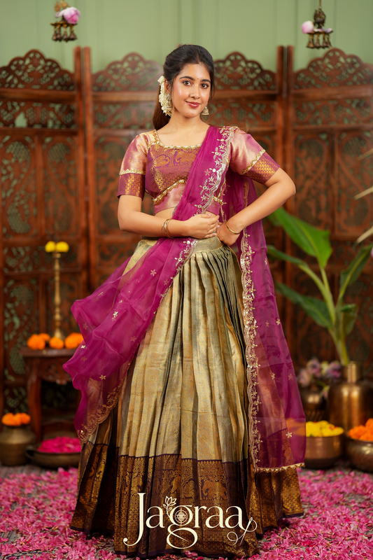 Pagnamalini | Magenta Pink & Antique Gold Designer Lehenga Set