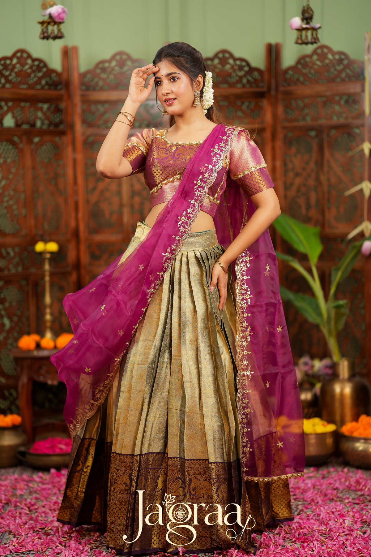 Pagnamalini | Magenta Pink & Antique Gold Designer Lehenga Set