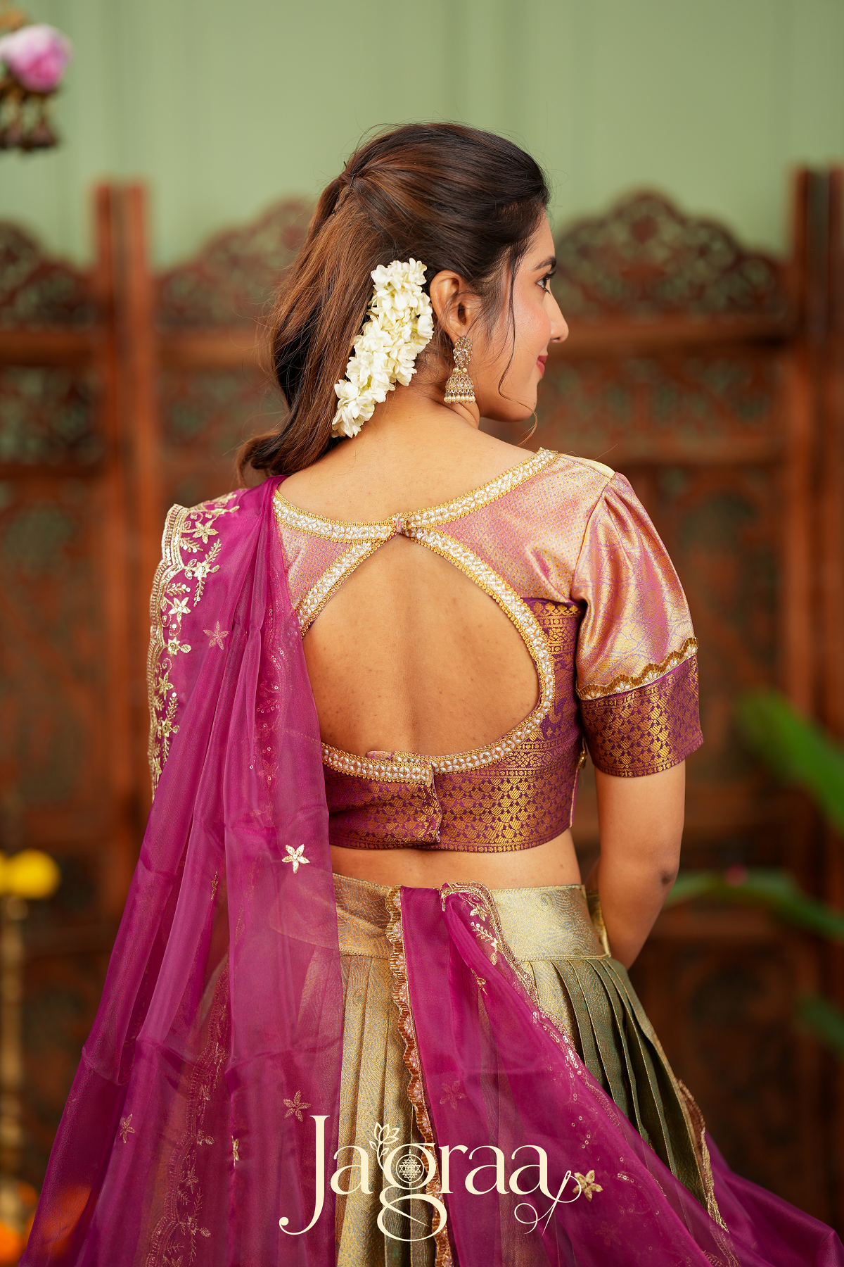 Pagnamalini | Magenta Pink & Antique Gold Designer Lehenga Set