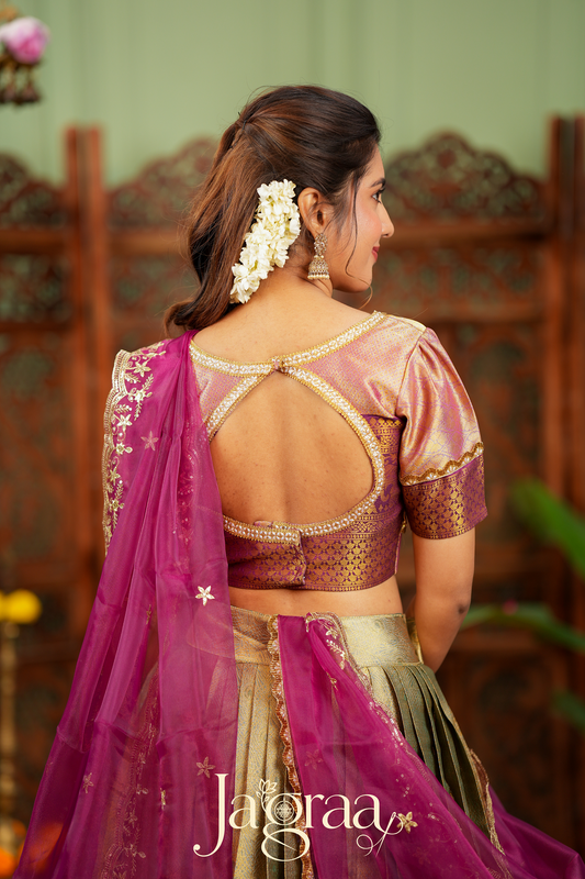 Pagnamalini | Magenta Pink & Antique Gold Designer Lehenga Set