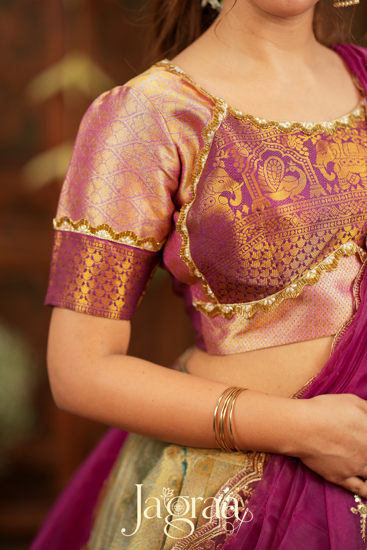 Pagnamalini | Magenta Pink & Antique Gold Designer Lehenga Set