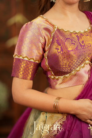 Pagnamalini | Magenta Pink & Antique Gold Designer Lehenga Set