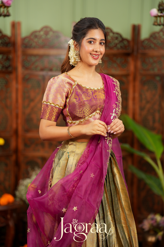 Pagnamalini | Magenta Pink & Antique Gold Designer Lehenga Set