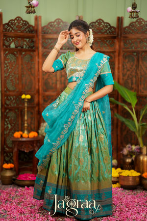 Pagnapriya | Teal Green & Golden Designer Lehenga Set