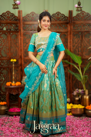 Pagnapriya | Teal Green & Golden Designer Lehenga Set