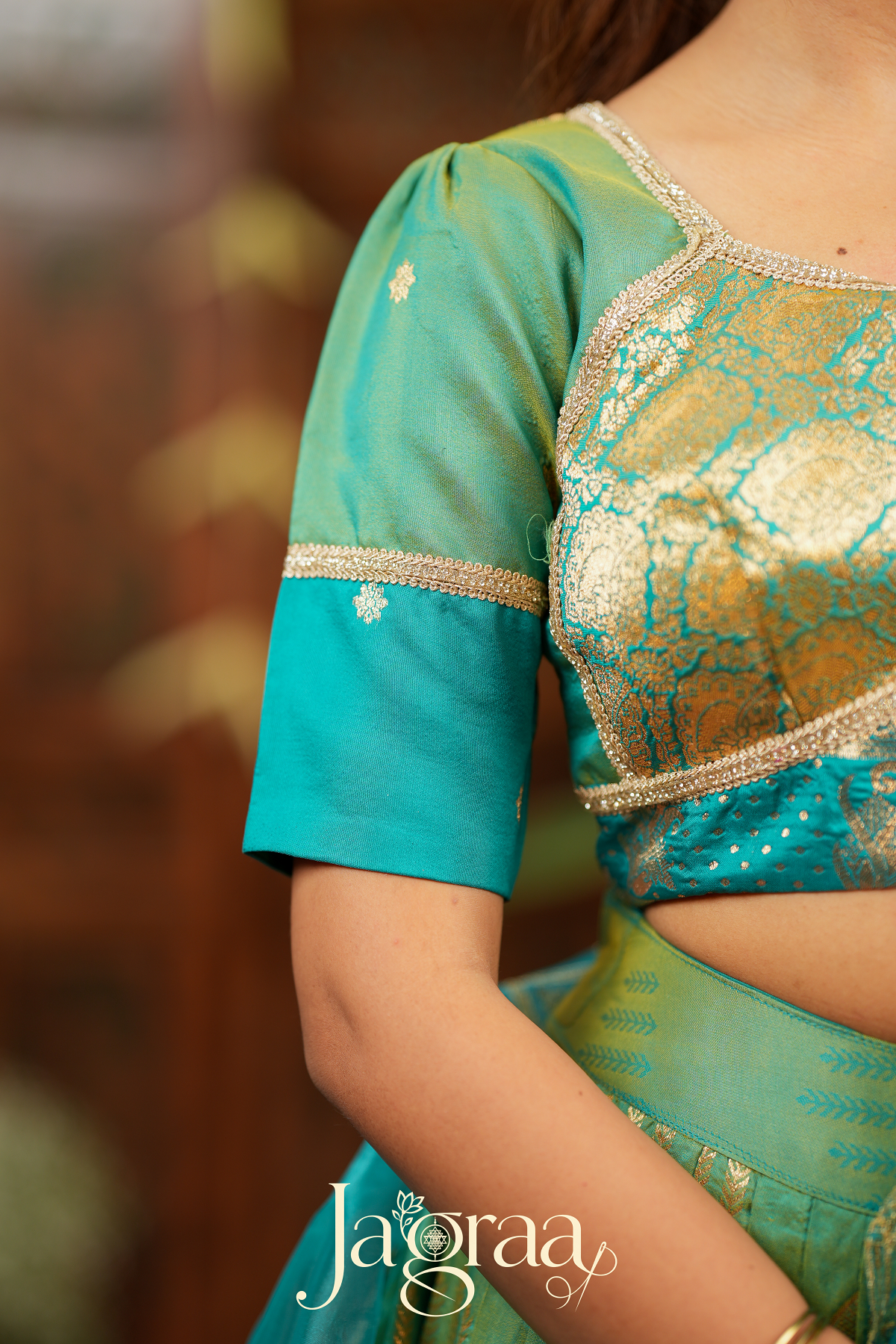 Pagnapriya | Teal Green & Golden Designer Lehenga Set