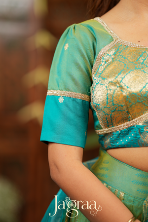 Pagnapriya | Teal Green & Golden Designer Lehenga Set
