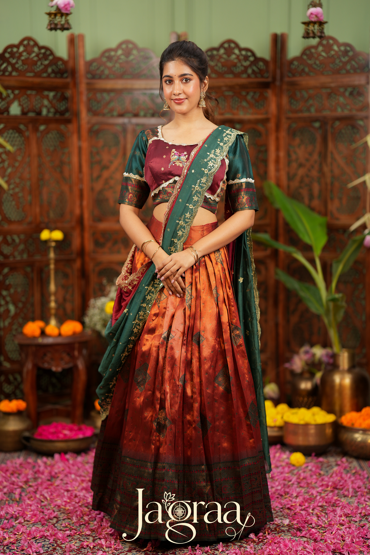 Pagnavati | Rust Orange Tissue Lehenga Set for Celebrations