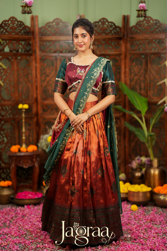 Pagnavati | Rust Orange Tissue Lehenga Set for Celebrations