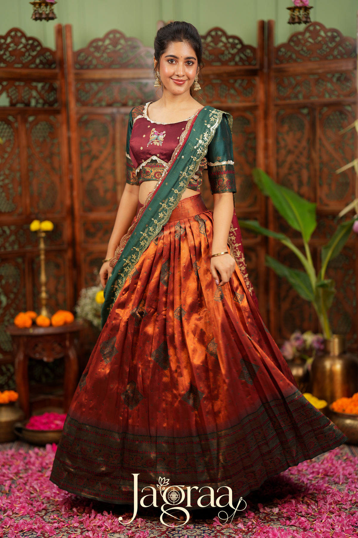 Pagnavati | Rust Orange Tissue Lehenga Set for Celebrations