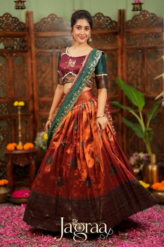 Pagnavati | Rust Orange Tissue Lehenga Set for Celebrations