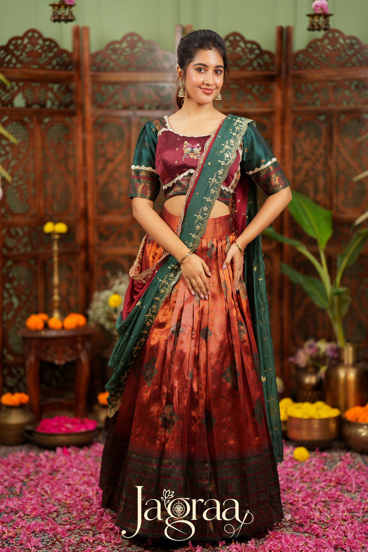 Pagnavati | Rust Orange Tissue Lehenga Set for Celebrations