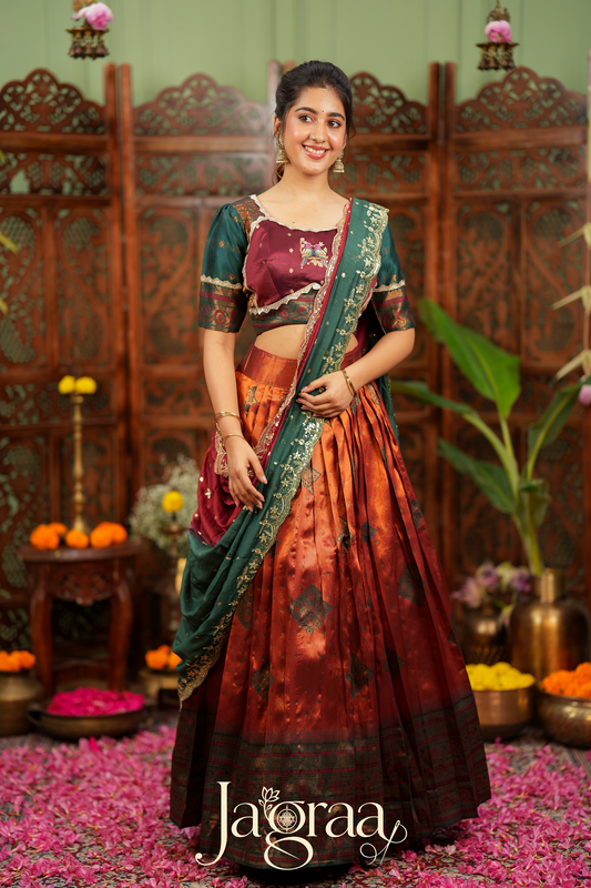 Pagnavati | Rust Orange Tissue Lehenga Set for Celebrations