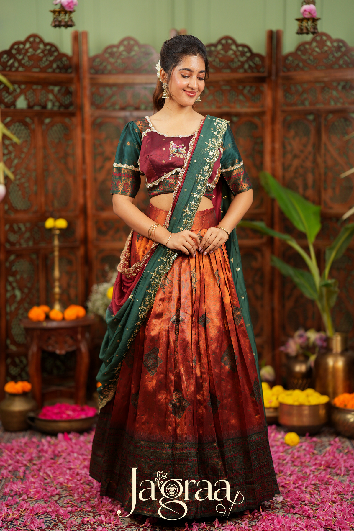 Pagnavati | Rust Orange Tissue Lehenga Set for Celebrations