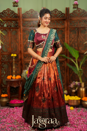 Pagnavati | Rust Orange Tissue Lehenga Set for Celebrations