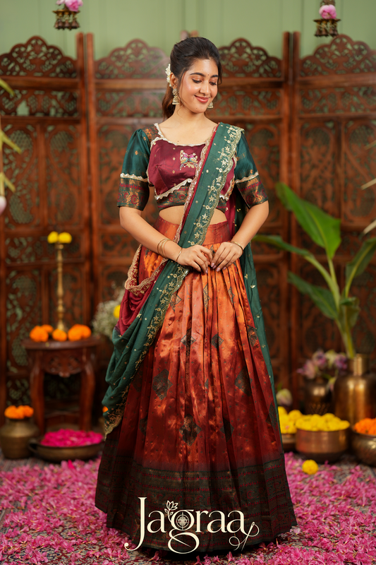 Pagnavati | Rust Orange Tissue Lehenga Set for Celebrations