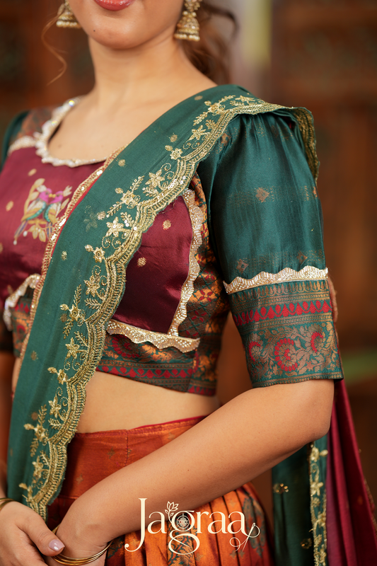 Pagnavati | Rust Orange Tissue Lehenga Set for Celebrations