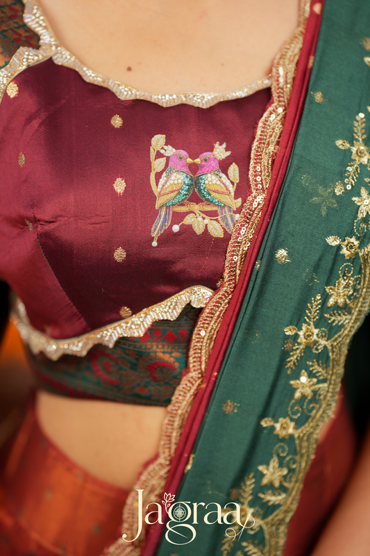 Pagnavati | Rust Orange Tissue Lehenga Set for Celebrations