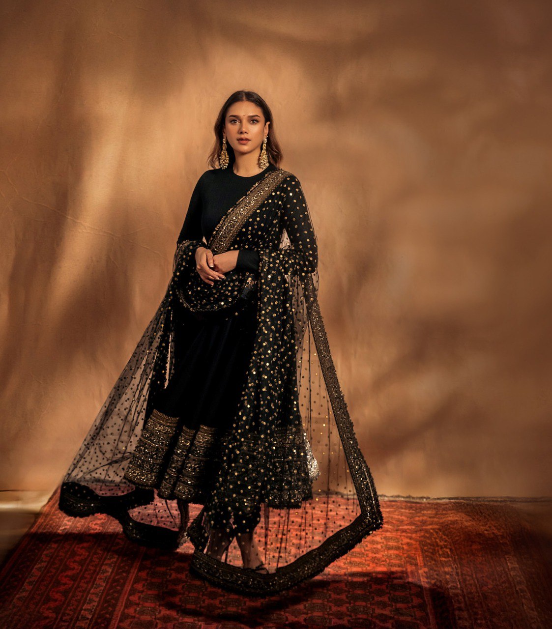 Aditi's Black Colour Embroidered Anarkali Suit Set