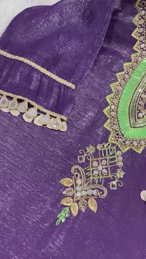 Crunchy Fabric Mirror Work & Sequence Embroidery Kurti Pant Set with Dupatta