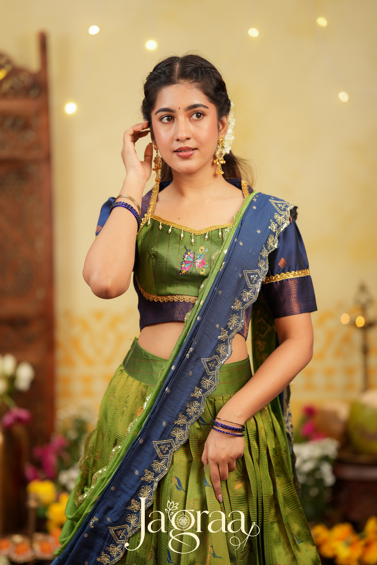 Shreepriya | Olive Green Silk Lehenga for Ethnic Elegance