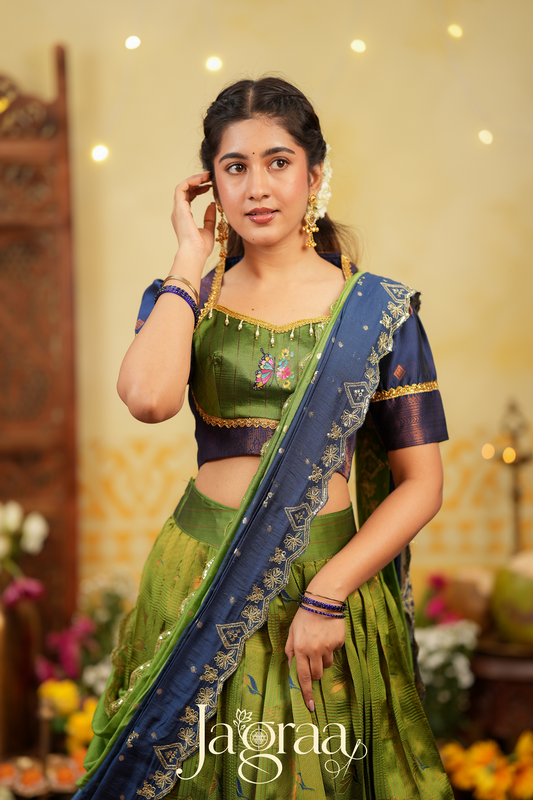 Shreepriya | Olive Green Silk Lehenga for Ethnic Elegance