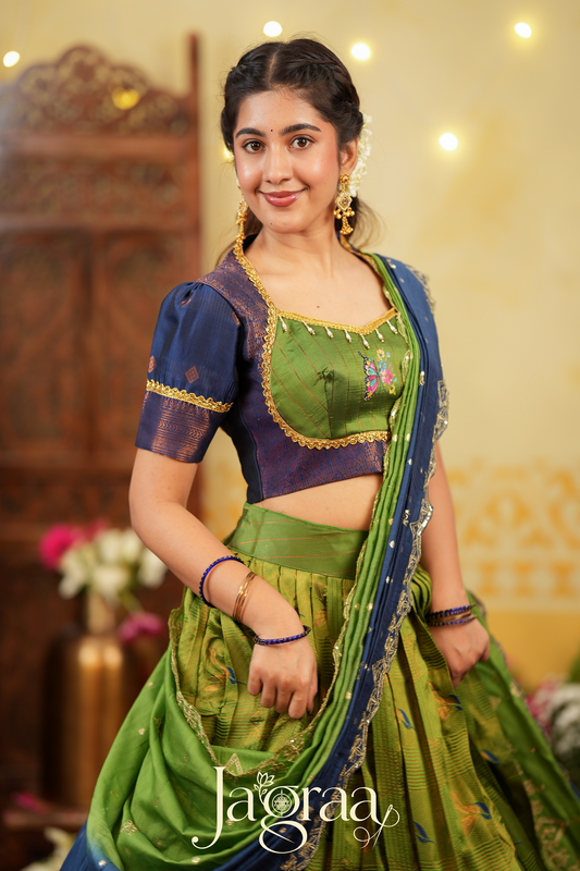 Shreepriya | Olive Green Silk Lehenga for Ethnic Elegance
