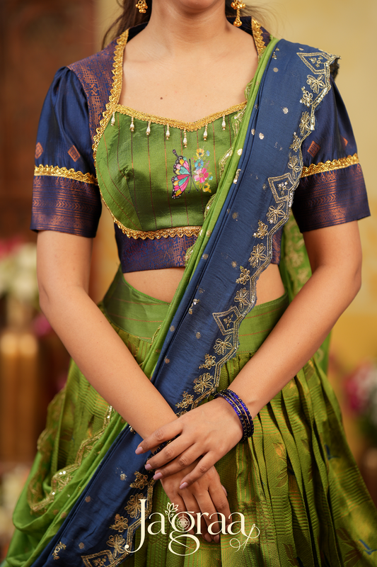 Shreepriya | Olive Green Silk Lehenga for Ethnic Elegance