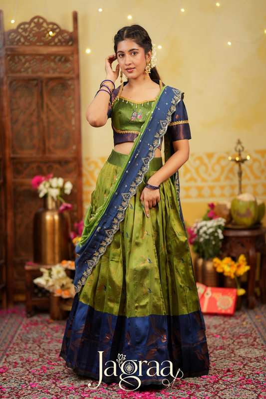 Shreepriya | Olive Green Silk Lehenga for Ethnic Elegance