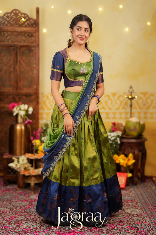 Shreepriya | Olive Green Silk Lehenga for Ethnic Elegance