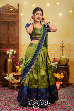 Shreepriya | Olive Green Silk Lehenga for Ethnic Elegance
