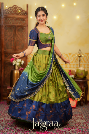 Shreepriya | Olive Green Silk Lehenga for Ethnic Elegance