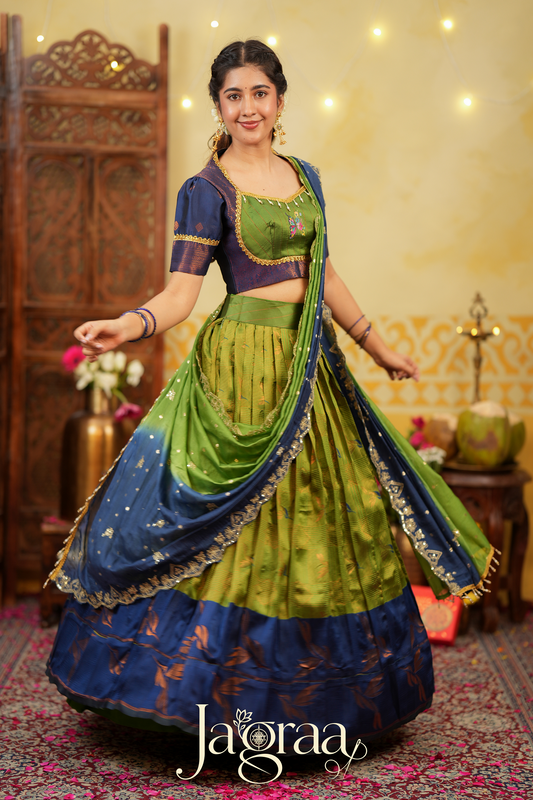Shreepriya | Olive Green Silk Lehenga for Ethnic Elegance