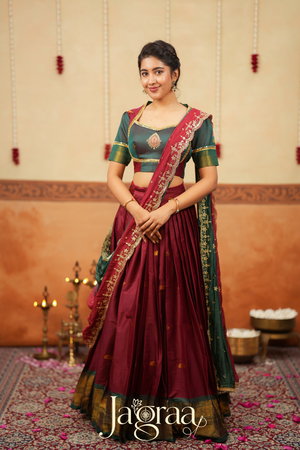 Shubha Handloom Maroon Half Saree Lehenga Set