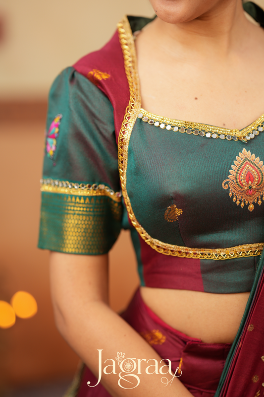 Shubha Handloom Maroon Half Saree Lehenga Set