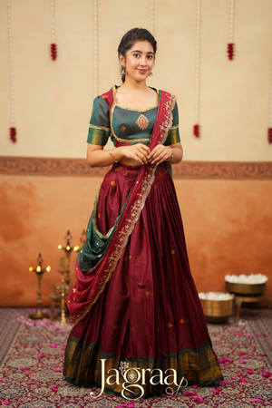Shubha Handloom Maroon Half Saree Lehenga Set