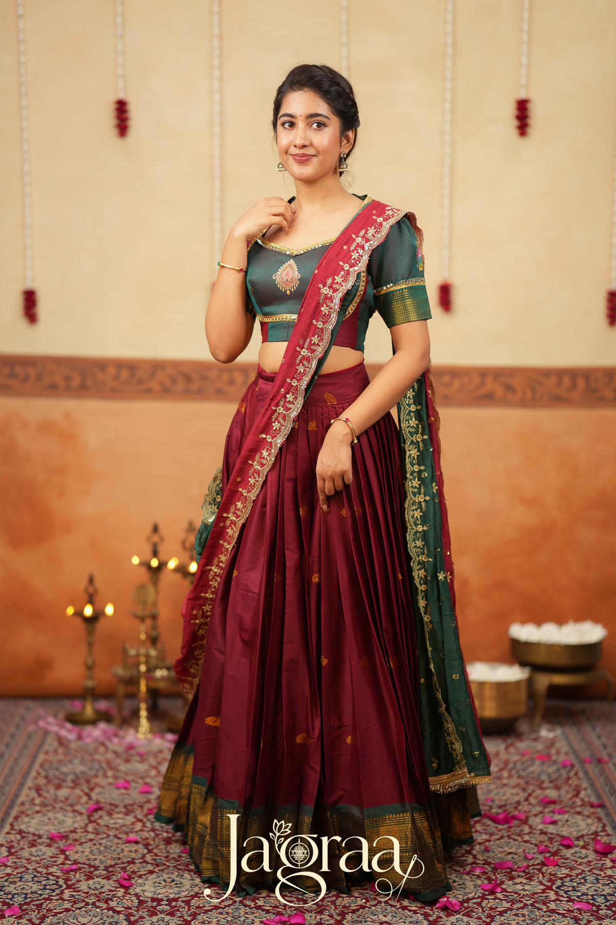 Shubha Handloom Maroon Half Saree Lehenga Set