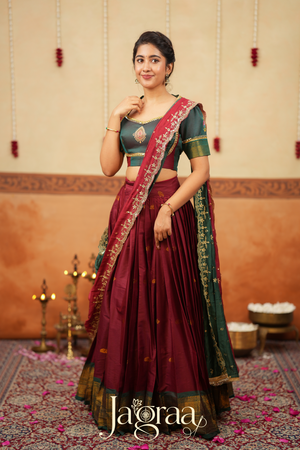 Shubha Handloom Maroon Half Saree Lehenga Set