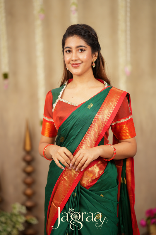 Shubhlaxmi Green 2-In-1 Handloom Half Saree, Lehenga with Blouse