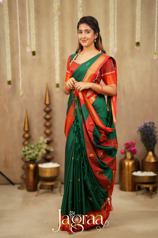 Shubhlaxmi Green 2-In-1 Handloom Half Saree, Lehenga with Blouse