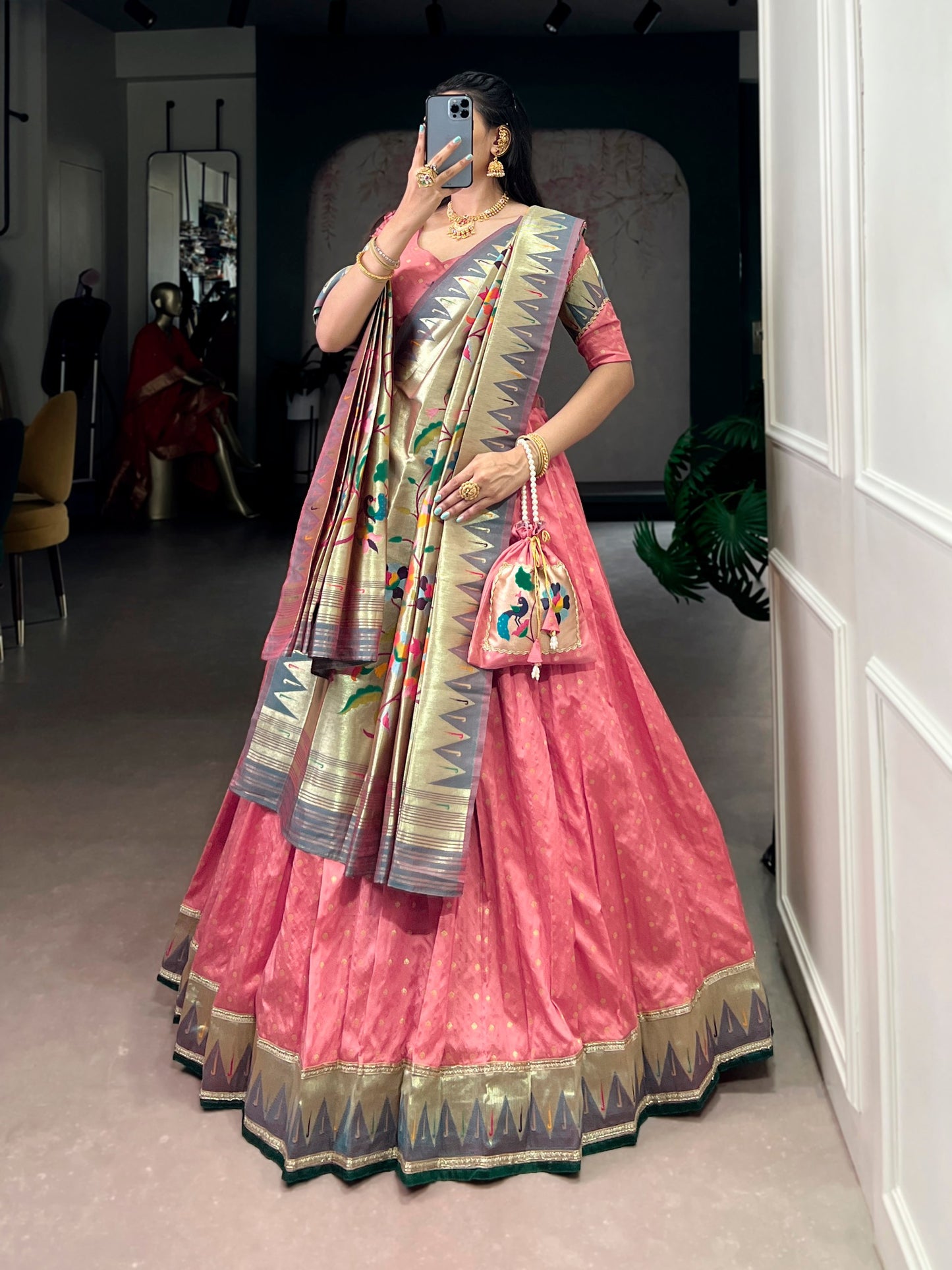 Jagraa Silk Paithani Zari Weaving Lehenga Choli Set with Dupatta & Batwa