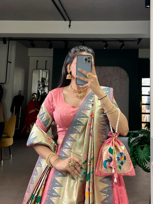 Jagraa Silk Paithani Zari Weaving Lehenga Choli Set with Dupatta & Batwa