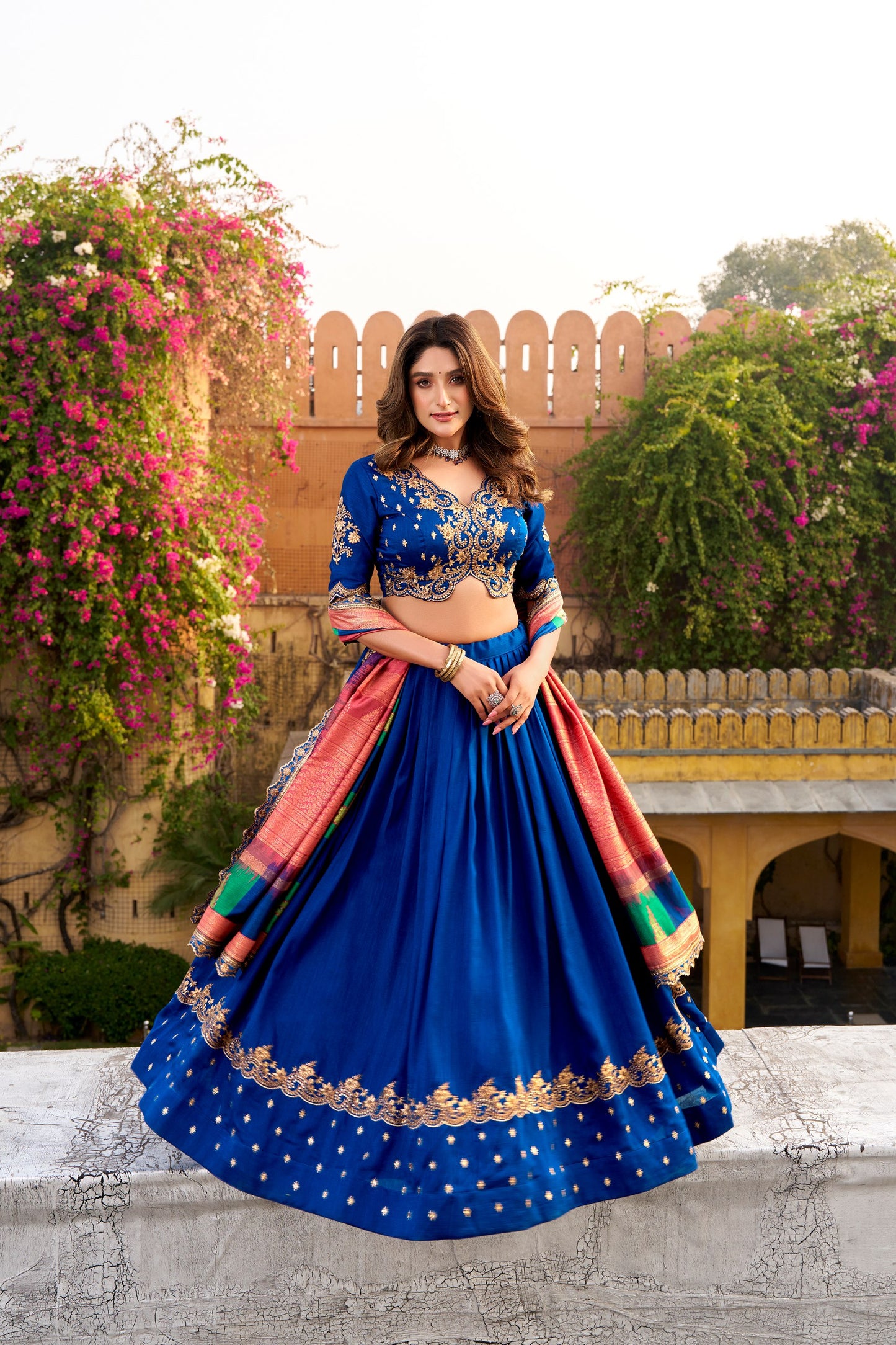 Jagraa Vichitra Silk Sequins & Thread Embroidered Lehenga Choli Set with Dupatta