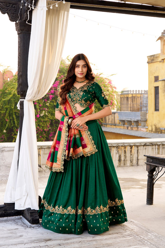 Jagraa Vichitra Silk Sequins & Thread Embroidered Lehenga Choli Set with Dupatta