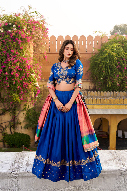 Jagraa Vichitra Silk Sequins & Thread Embroidered Lehenga Choli Set with Dupatta