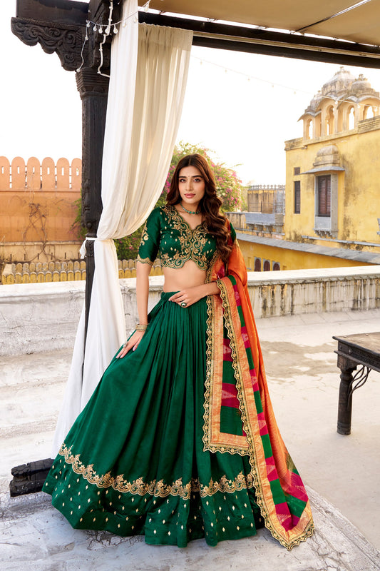 Jagraa Vichitra Silk Sequins & Thread Embroidered Lehenga Choli Set with Dupatta